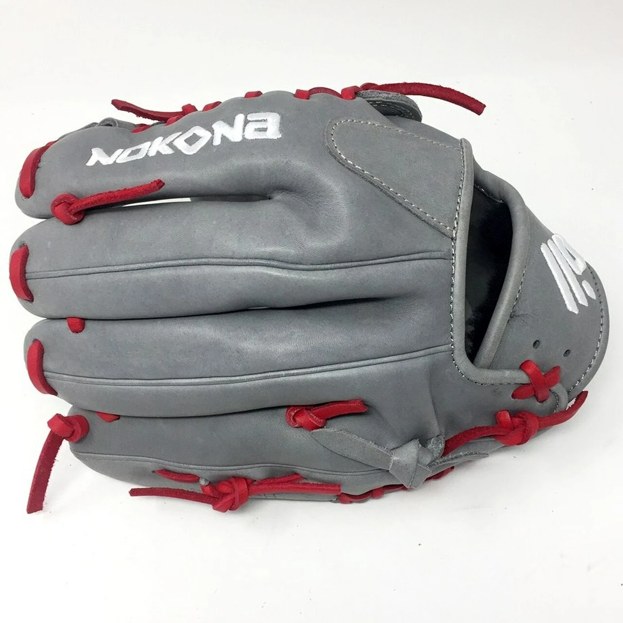 Nokona AmericanKip 14U Gray with Red Laces 11.25 Baseball Glove Mod Trap Web Right Hand Throw 4 Nokona AmericanKip 14U Gray with Red Laces 11.25 Baseball Glove Mod Trap Web Right Hand Throw - Image 4