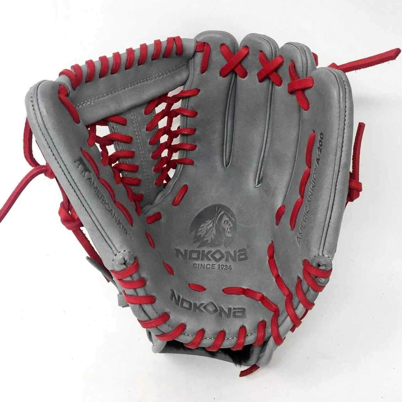 Nokona AmericanKip 14U Gray with Red Laces 11.25 Baseball Glove Mod Trap Web Right Hand Throw 3 Nokona AmericanKip 14U Gray with Red Laces 11.25 Baseball Glove Mod Trap Web Right Hand Throw - Image 3